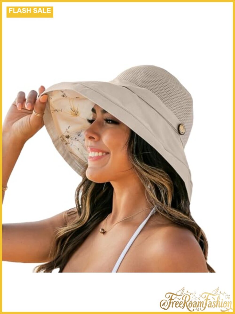 Women's Cotton Polyester Wide Brim UV Protection Foldable Beach Sun Hat